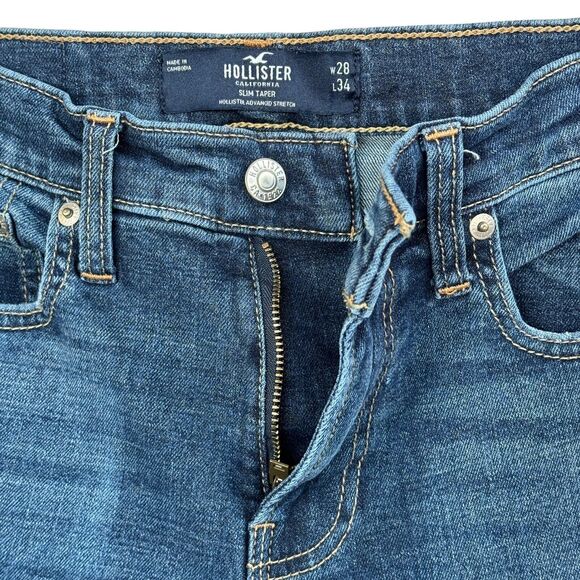 Hollister Mens SZ W28xL34 Slim Taper Jeans Zip-Fly Pockets Medium Wash Blue - Picture 3 of 9